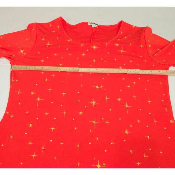 Tipsy Elves Womens XXL Mini Dress Christmas Red Stretch Gold Stars Holiday - Picture 10 of 12
